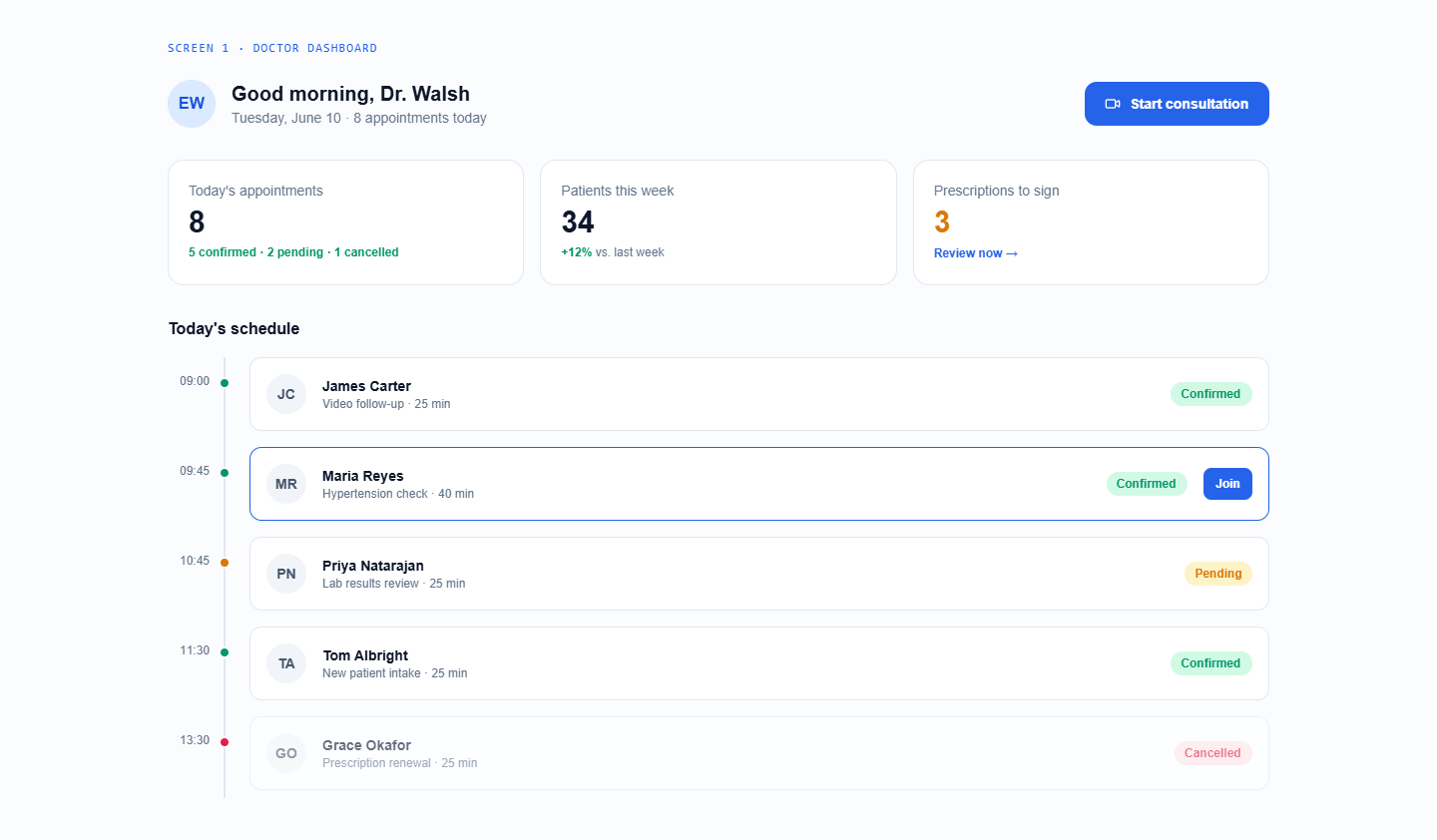 MediTrack — screen 1