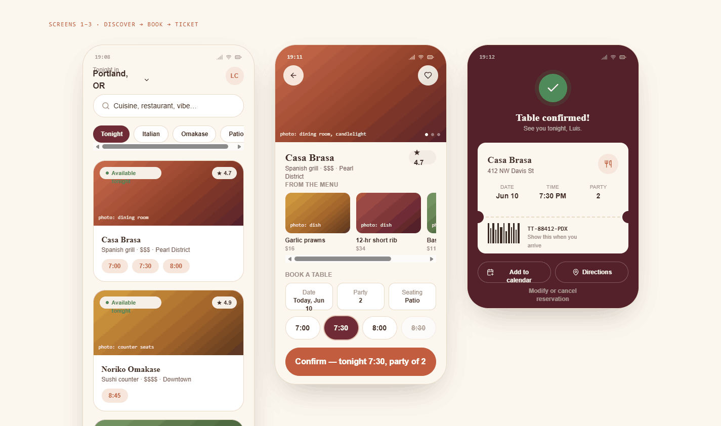 TastyTable — screen 1